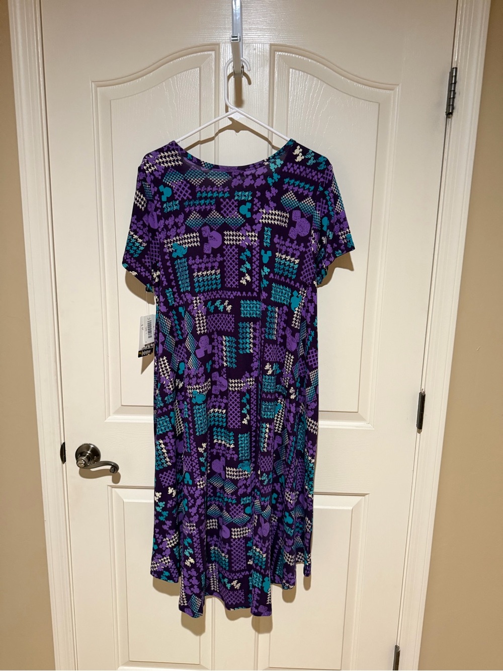 LuLaRoe Disney Purple and Teal Geometric-Print Short-Sleeve Midi Dress